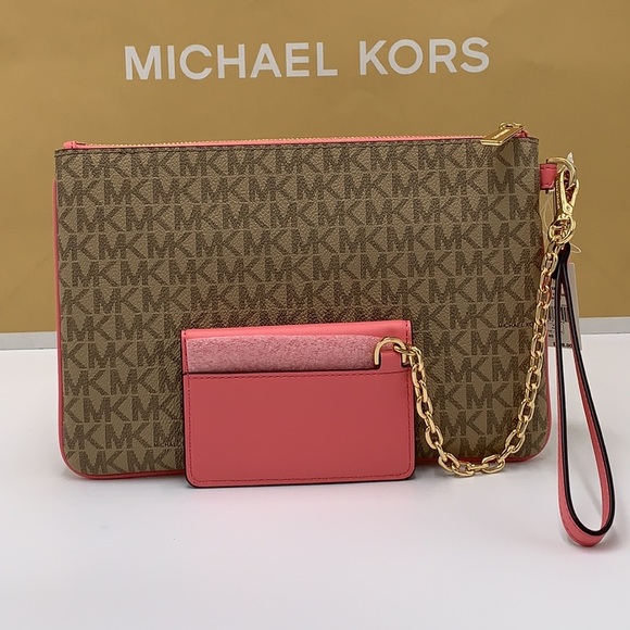 Michael Kors Jet Set LG 2 in 1 card case wristlet Wallet TEA ROSE COLOR - Picture 3 of 16
